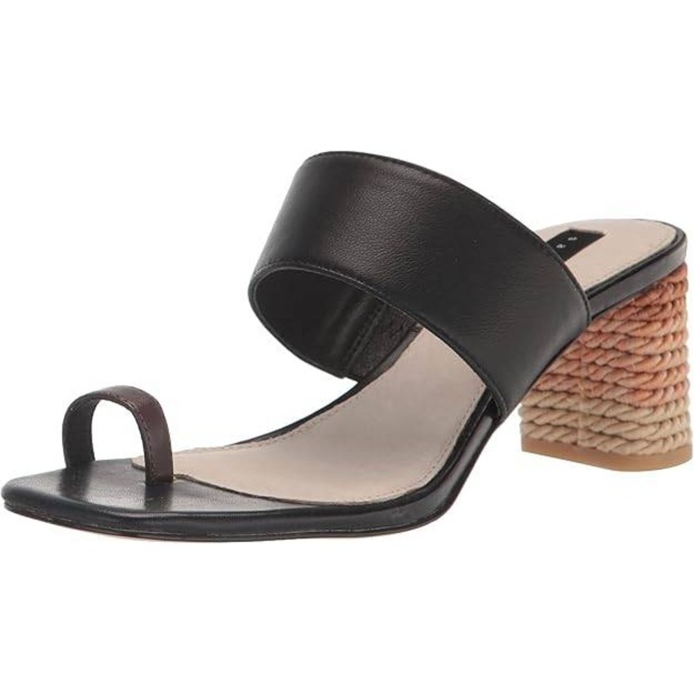Sanctuary Bold Black Leather Toe Loop Rope Block Heel Sandals Slides Size 9M New
